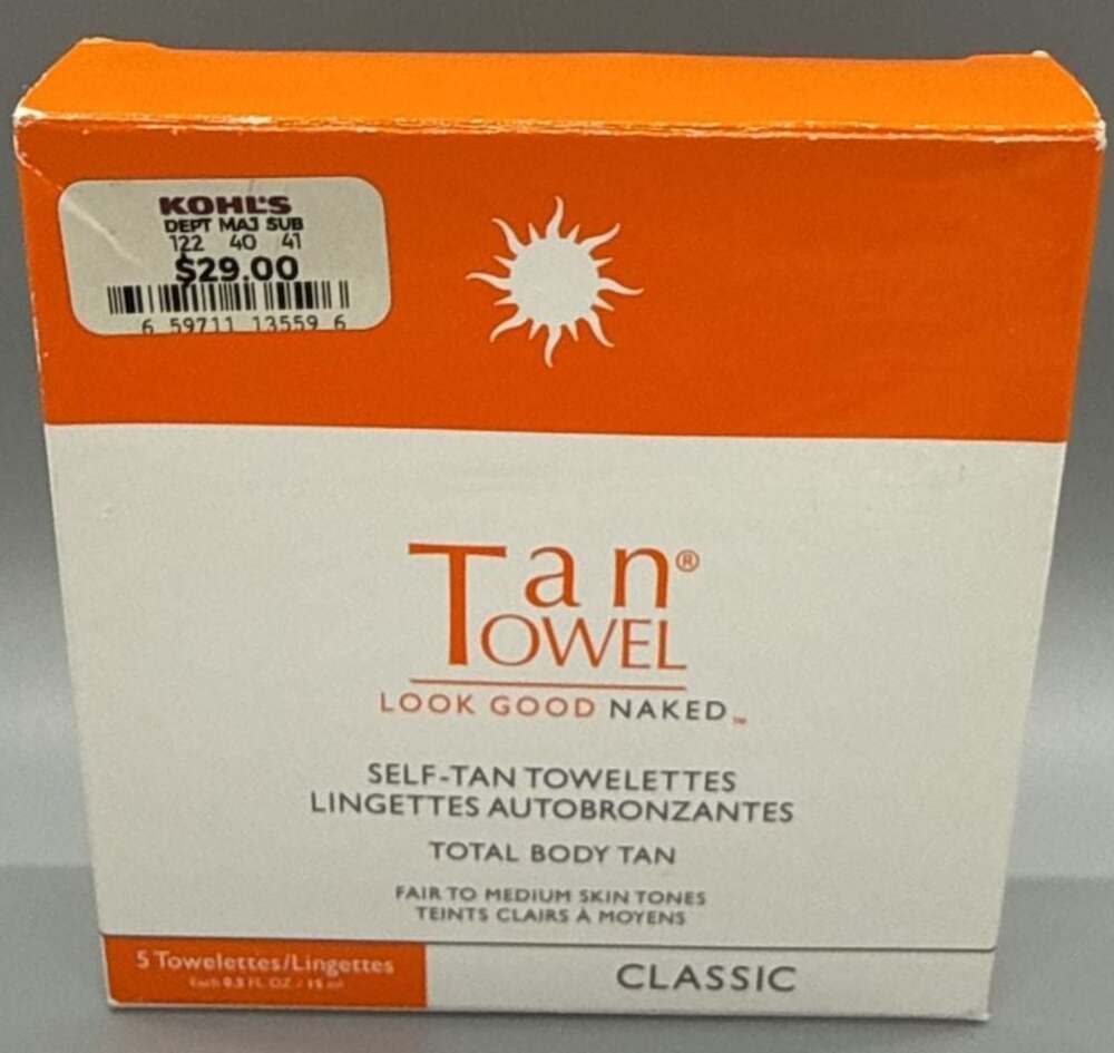 Tan Towel Classic Self-Tan Towelettes Total Body Tan 5 Pack NEW Fair to Med